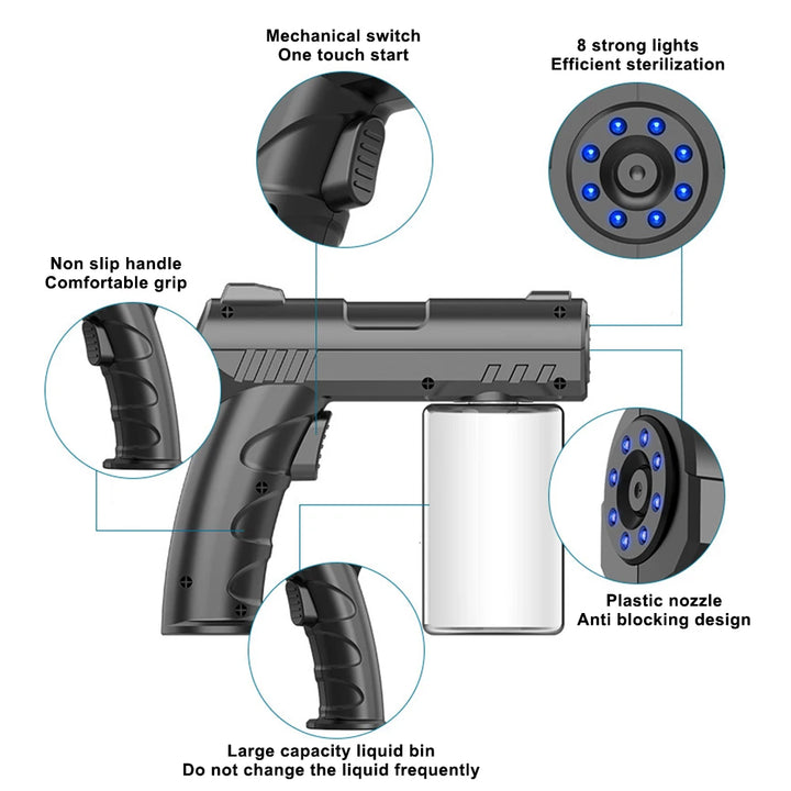 Nano Blue Light Atomizer Gun – Wireless Disinfection & Spray Mister with USB Charging (280ml)
