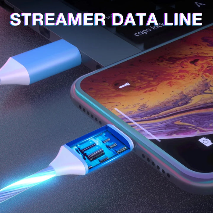 LuminaFlow™ – 3-in-1 Glowing Streamer Charging Cable | Magical LED Fast Charger for iPhone, Samsung & USB-C