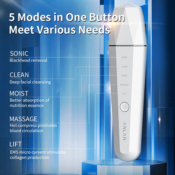ANLAN Ultrasonic Skin Scrubber – 5-in-1 Facial Lifting Device with EMS, ION, Sonic & 45°C Heat