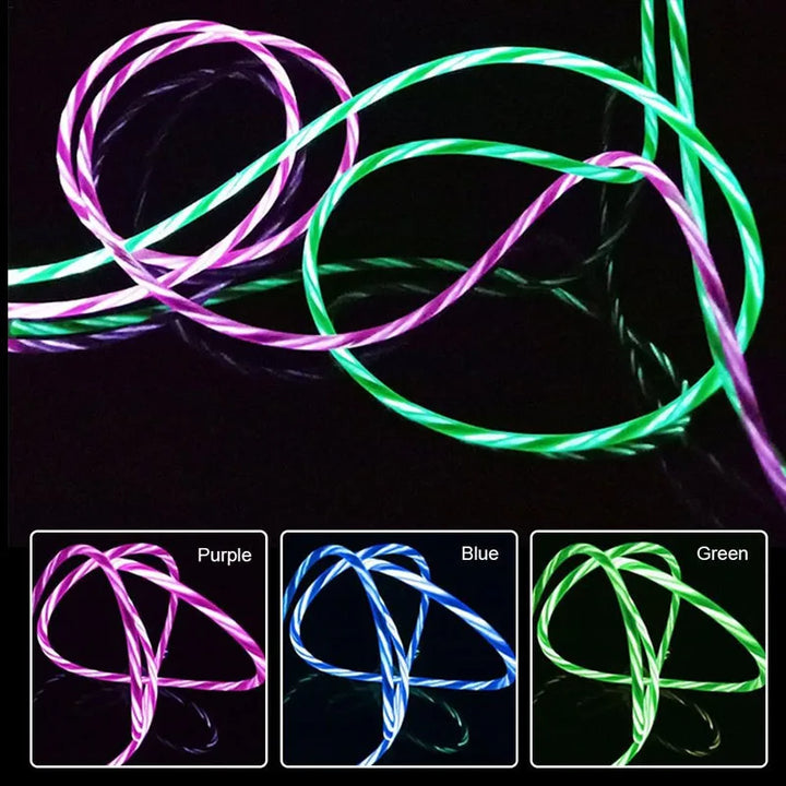 LuminaFlow™ – 3-in-1 Glowing Streamer Charging Cable | Magical LED Fast Charger for iPhone, Samsung & USB-C