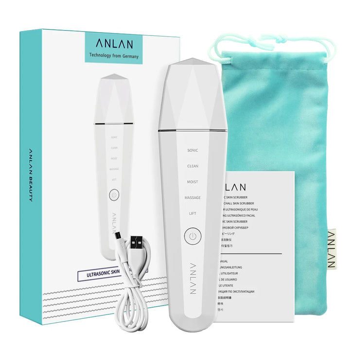 ANLAN Ultrasonic Skin Scrubber – 5-in-1 Facial Lifting Device with EMS, ION, Sonic & 45°C Heat