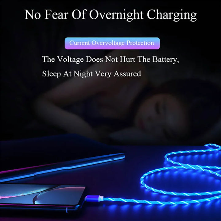 LuminaFlow™ – 3-in-1 Glowing Streamer Charging Cable | Magical LED Fast Charger for iPhone, Samsung & USB-C