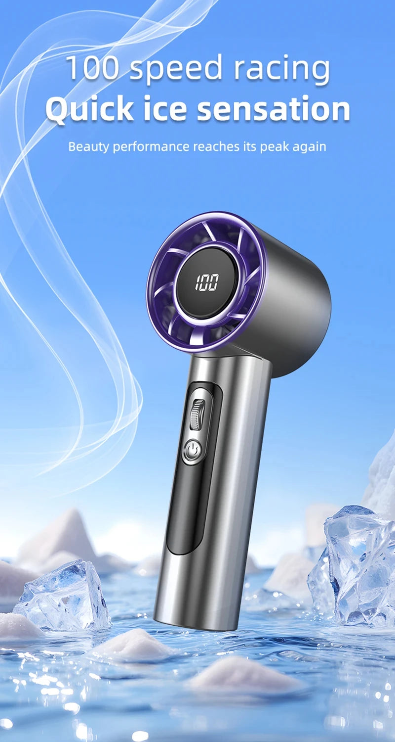 BreezeLite  3000 mAh Handheld Turbo Fan — 100 Speed, LED Display, USB‑Rechargeable