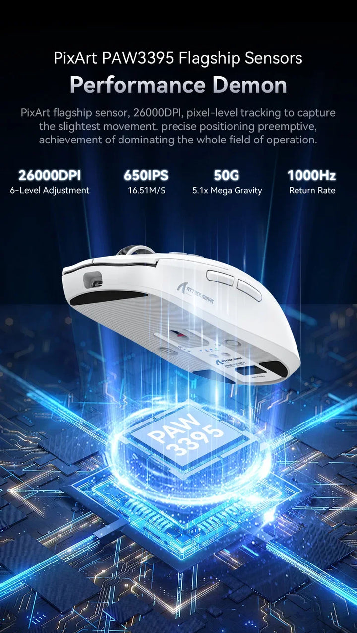 Attack Shark X6 Wireless Gaming Mouse | RGB Charging Dock | 26K DPI