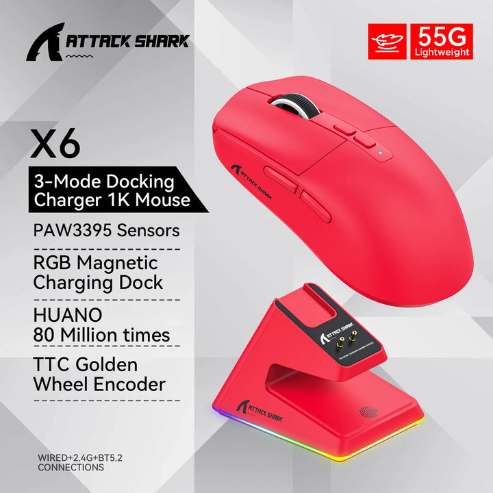 Attack Shark X6 Wireless Gaming Mouse | RGB Charging Dock | 26K DPI