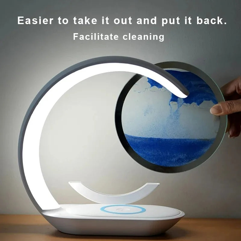 ZenGlow™ LED Sand Lamp – 15W Wireless Charging & 3D Flowing Hourglass Light