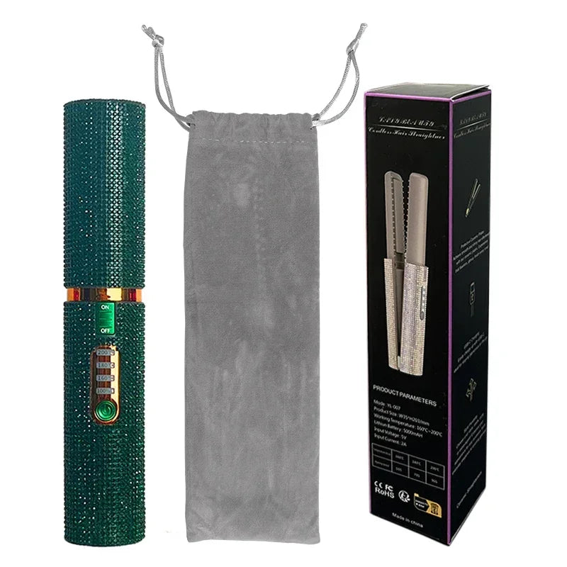 2-in-1 Cordless Hair Straightener & Curler – USB Rechargeable, Travel-Ready, Glam Diamond Edition