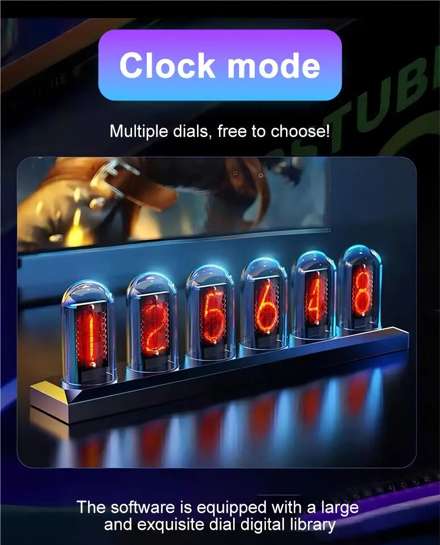 NIX-ONE LED Tube Clock – RGB Glow Display with WiFi Sync, IPS Screen & Photo Album