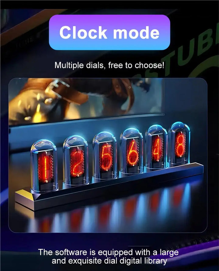 NIX-ONE LED Tube Clock – RGB Glow Display with WiFi Sync, IPS Screen & Photo Album