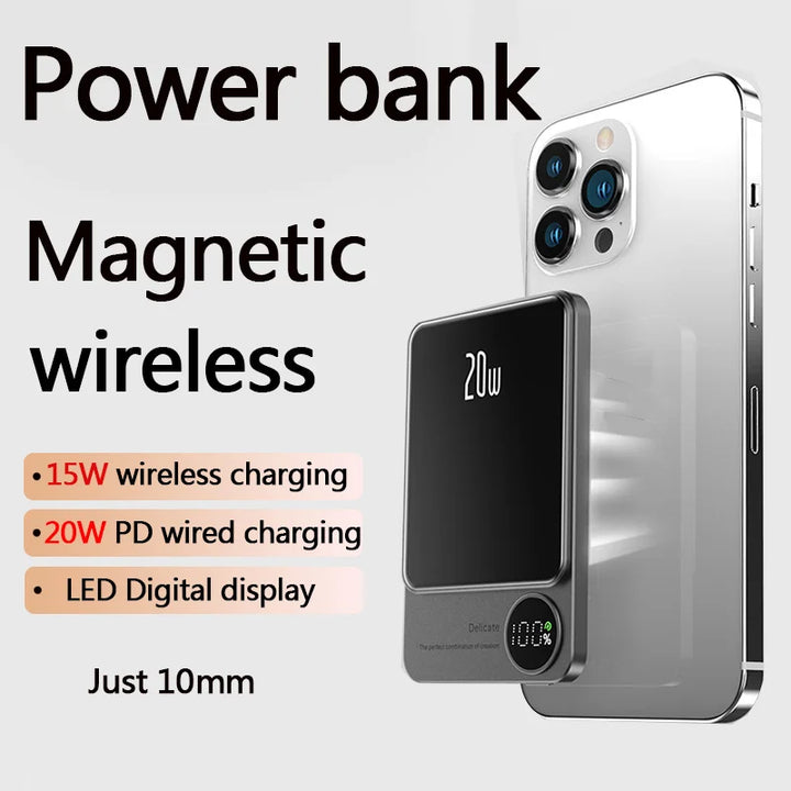 20W MagSafe Wireless Power Bank – 10000mAh Magnetic Fast Charger with LCD Display for iPhone 12–15 Pro Max & More