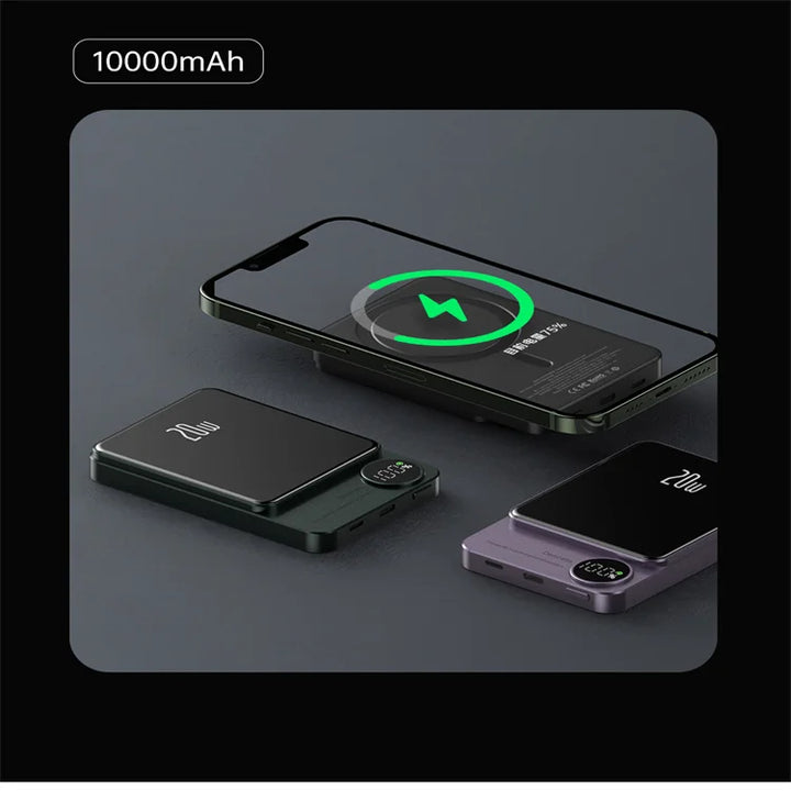 20W MagSafe Wireless Power Bank – 10000mAh Magnetic Fast Charger with LCD Display for iPhone 12–15 Pro Max & More