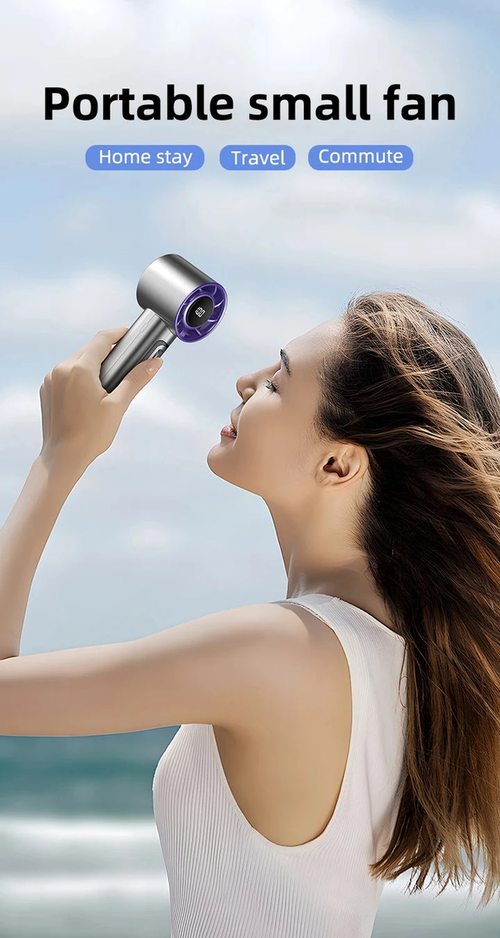 BreezeLite  3000 mAh Handheld Turbo Fan — 100 Speed, LED Display, USB‑Rechargeable
