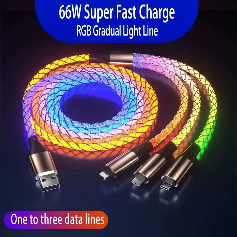 NovaLux™ – 6A RGB Gradient 3-in-1 Super Fast Charging Cable | Universal USB Charger for iOS, Android & USB-C