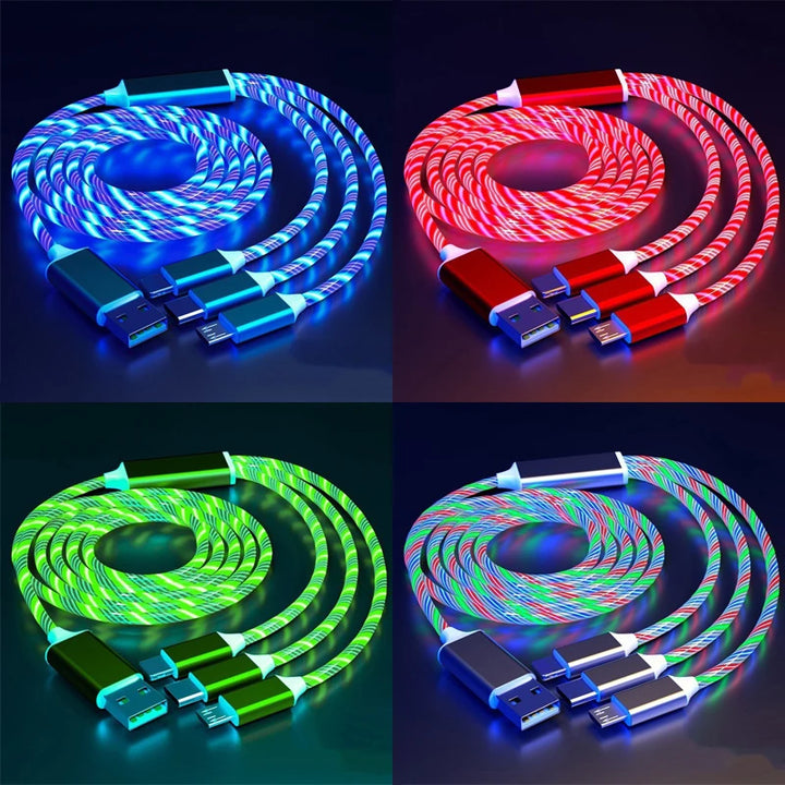 LuminaFlow™ – 3-in-1 Glowing Streamer Charging Cable | Magical LED Fast Charger for iPhone, Samsung & USB-C