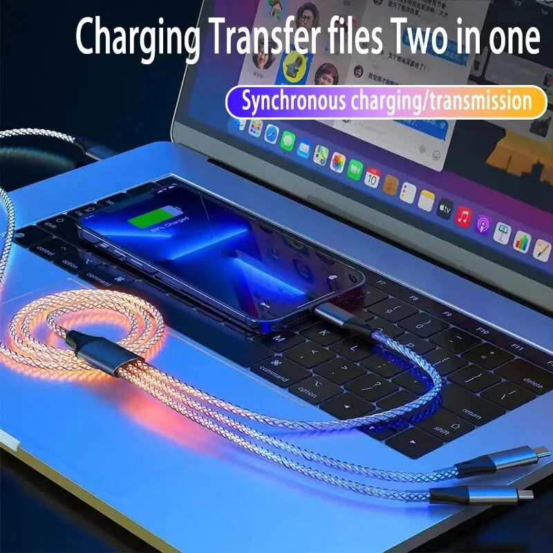 NovaLux™ – 6A RGB Gradient 3-in-1 Super Fast Charging Cable | Universal USB Charger for iOS, Android & USB-C