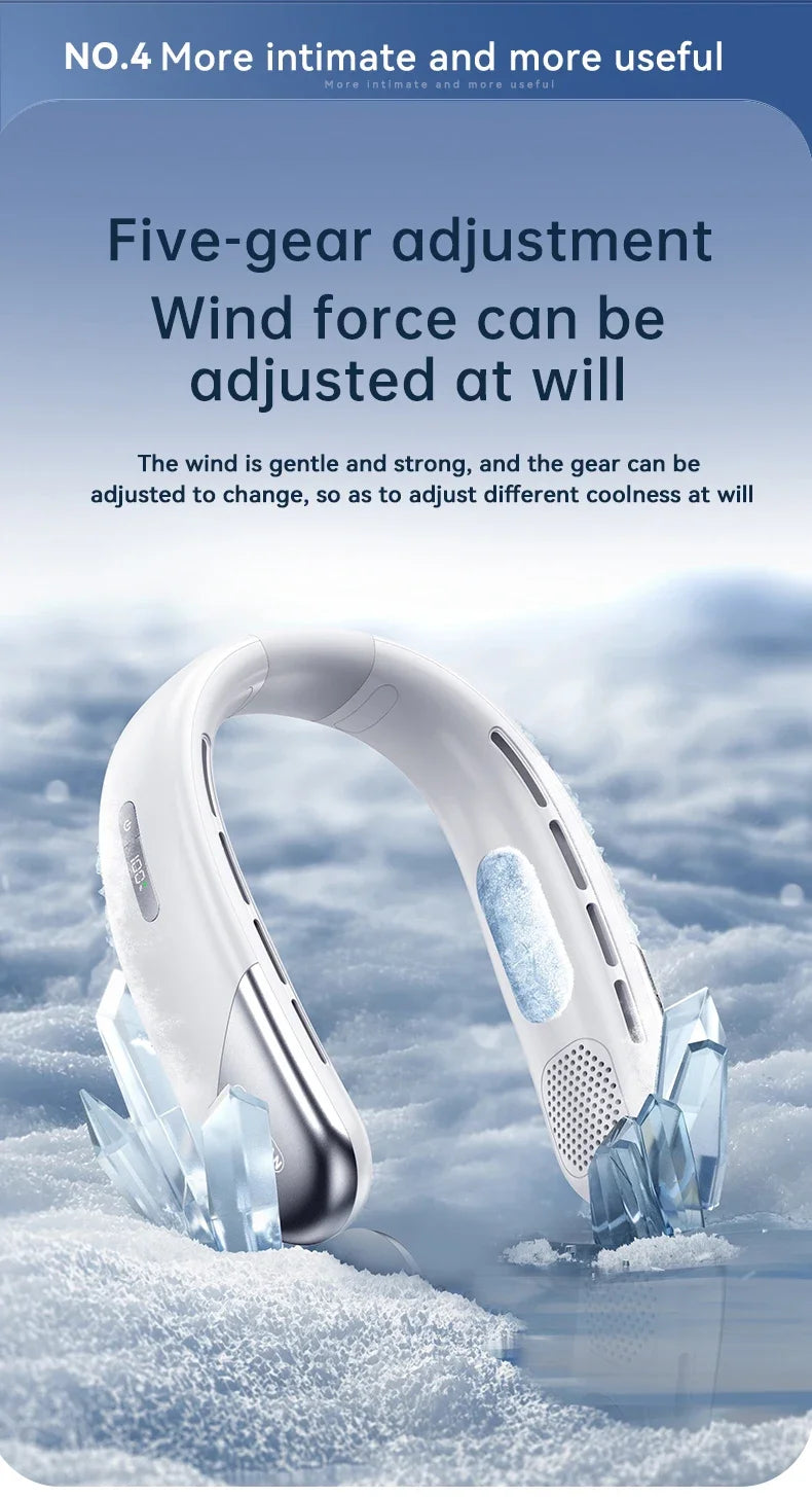 FrostHalo  8000 mAh Bladeless Neck Fan — 5‑Speed 360° Cooling with LED Display