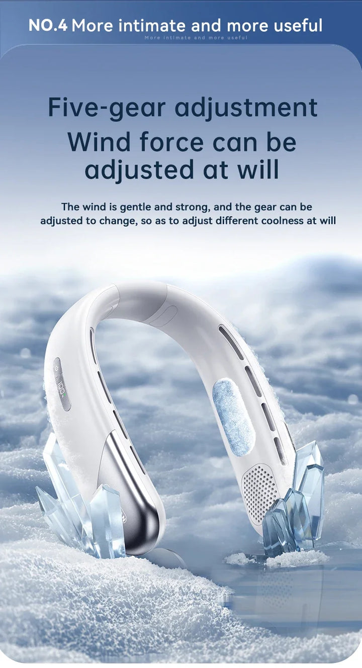 FrostHalo  8000 mAh Bladeless Neck Fan — 5‑Speed 360° Cooling with LED Display