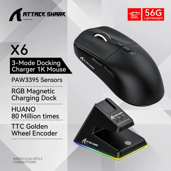 Attack Shark X6 Wireless Gaming Mouse | RGB Charging Dock | 26K DPI