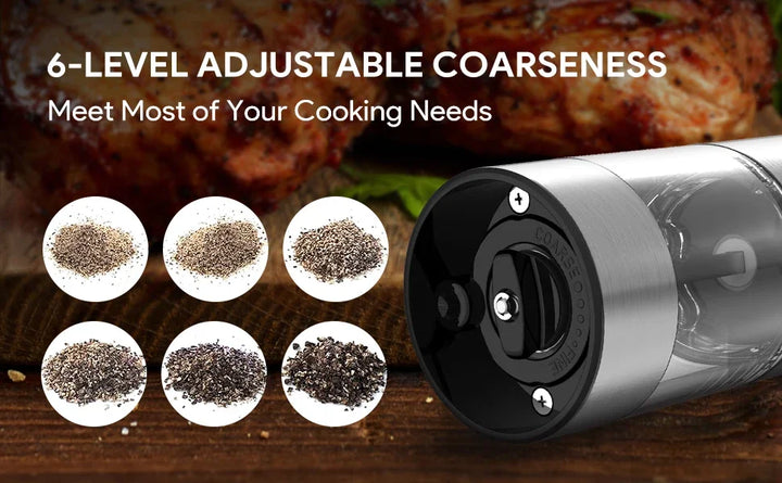 GrindMaster USB‑Rechargeable Salt & Pepper Mill — Adjustable Coarseness & LED Light