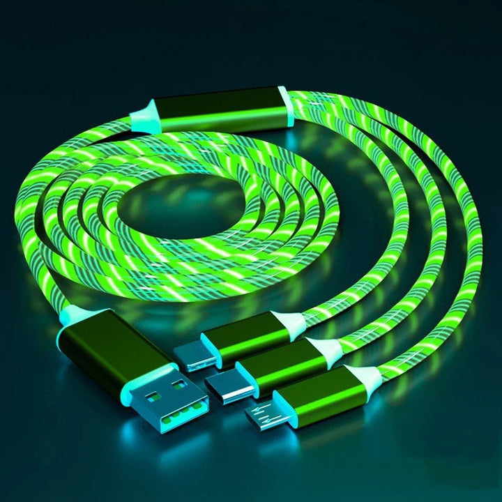 LuminaFlow™ – 3-in-1 Glowing Streamer Charging Cable | Magical LED Fast Charger for iPhone, Samsung & USB-C
