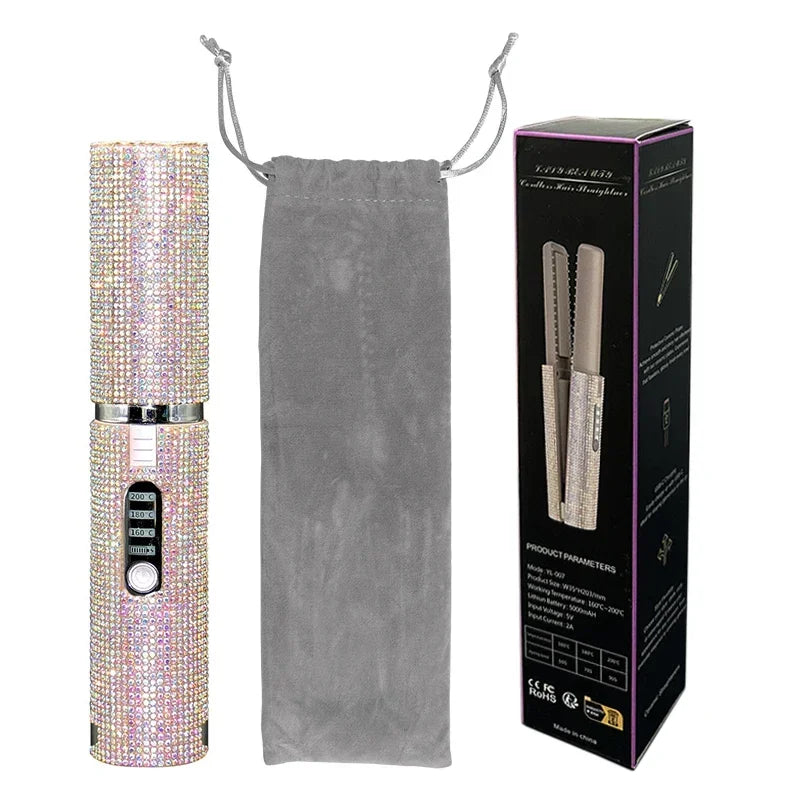 2-in-1 Cordless Hair Straightener & Curler – USB Rechargeable, Travel-Ready, Glam Diamond Edition