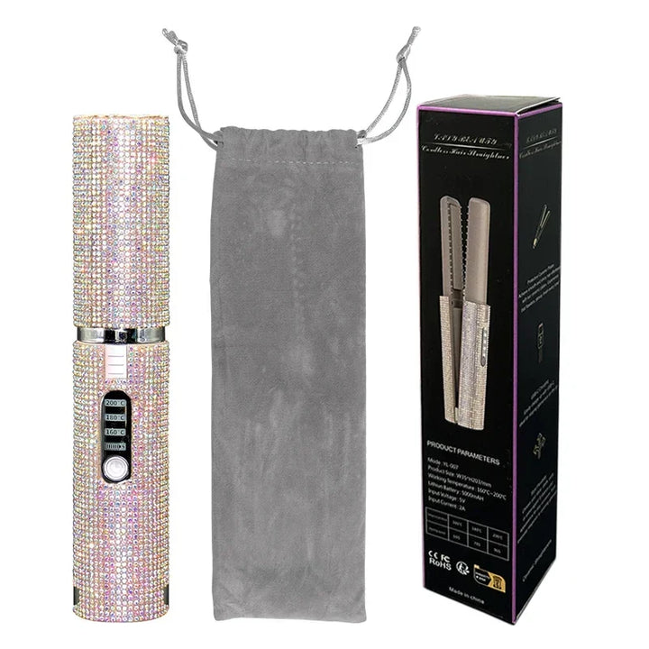 2-in-1 Cordless Hair Straightener & Curler – USB Rechargeable, Travel-Ready, Glam Diamond Edition