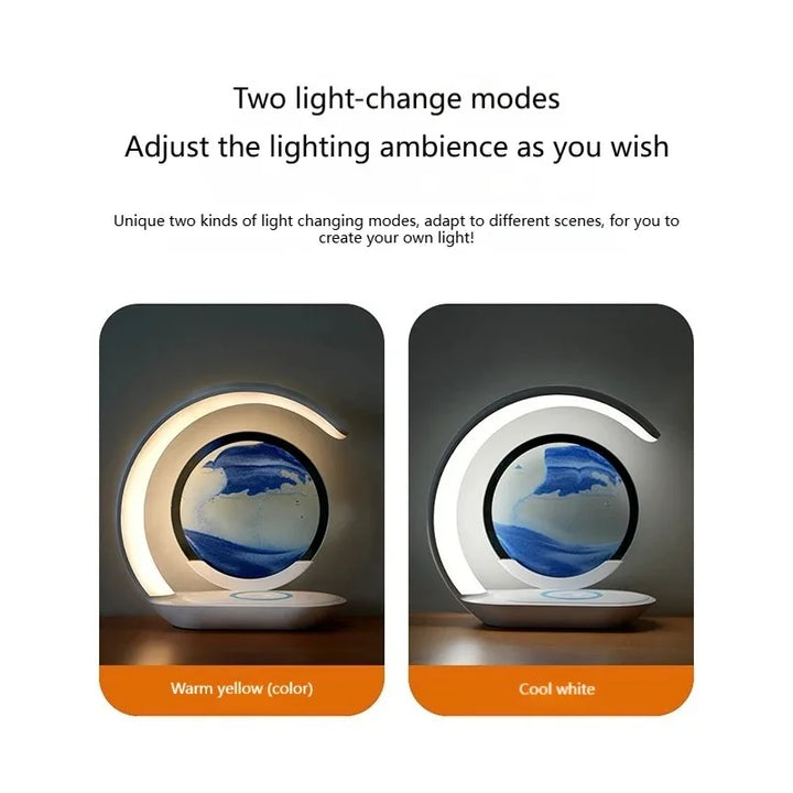 ZenGlow™ LED Sand Lamp – 15W Wireless Charging & 3D Flowing Hourglass Light