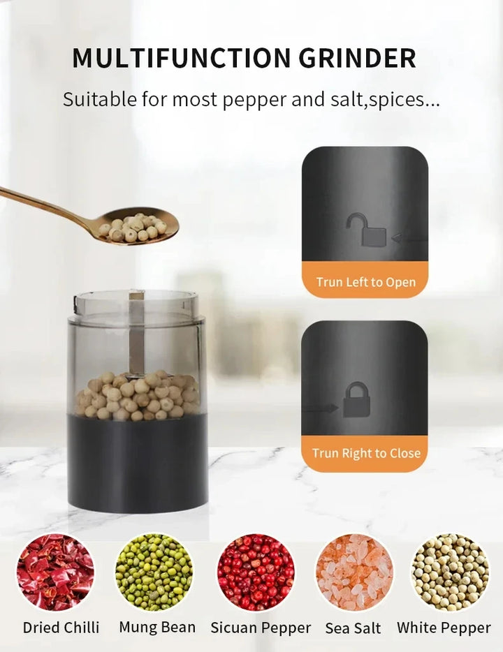 FlavorCraft USB‑Rechargeable Salt & Pepper Grinder — Stepless Ceramic Burr + LED Light