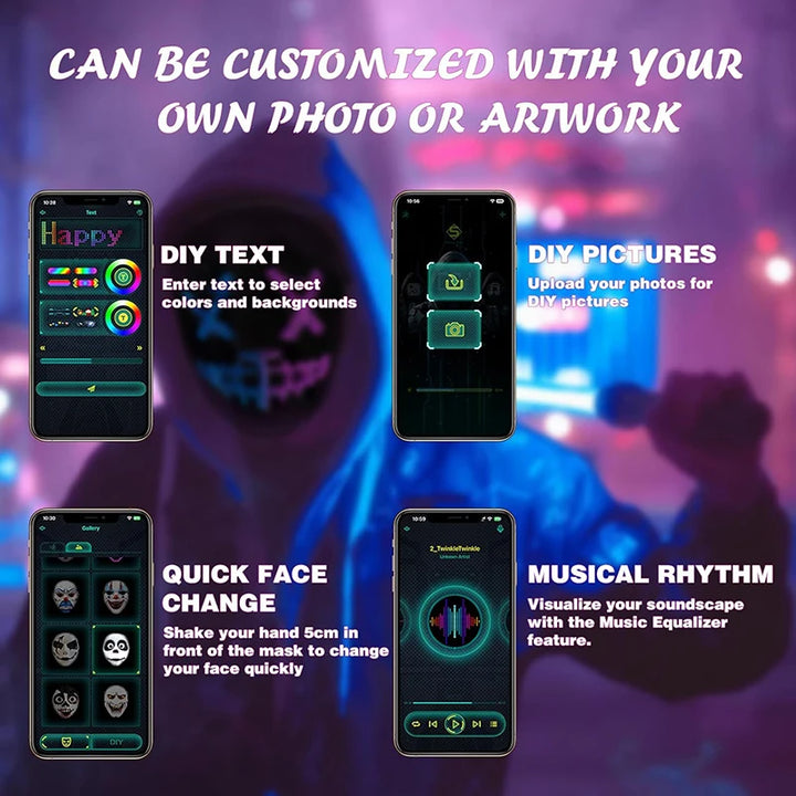 GlowMask Gesture LED Party Mask – Kids, Cosplay & Events
