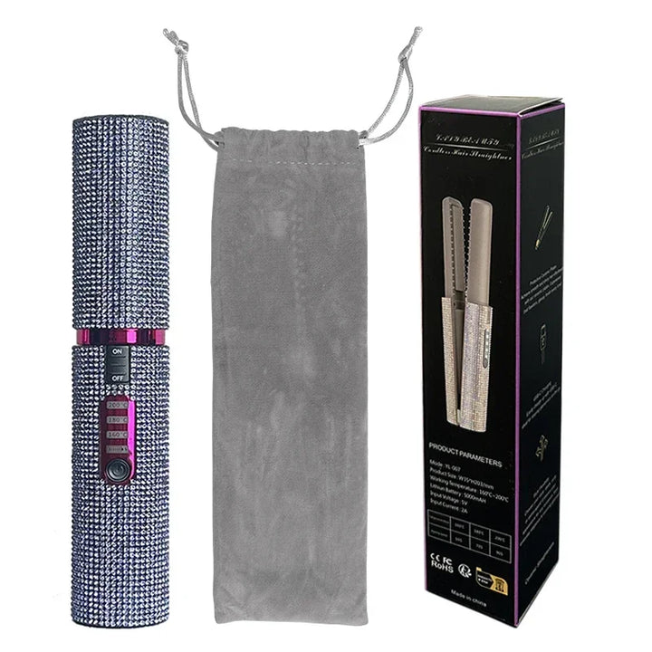 2-in-1 Cordless Hair Straightener & Curler – USB Rechargeable, Travel-Ready, Glam Diamond Edition