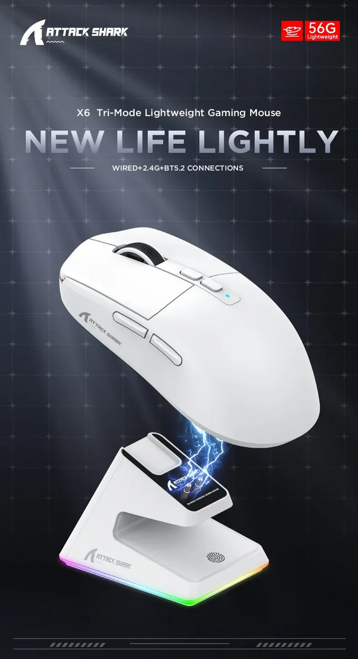 Attack Shark X6 Wireless Gaming Mouse | RGB Charging Dock | 26K DPI