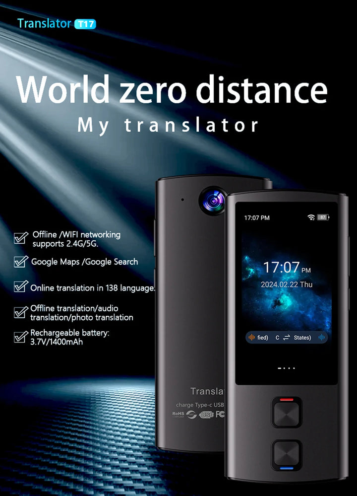 LingoPro™ T17 – AI Offline Voice & Photo Translator (138 Languages)