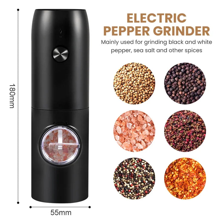 SpiceForge™ Dual USB Salt & Pepper Grinder Set — Adjustable Ceramic Burrs + LED Light + Charging Base