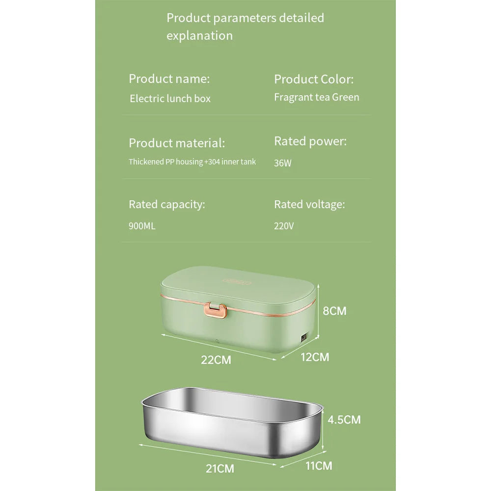 HeatBox USB Electric Lunch Box — 900 ml Water‑Free Food Warmer & Stainless Bento