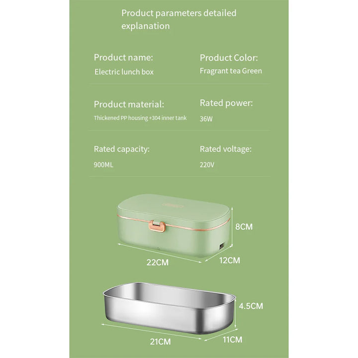 HeatBox USB Electric Lunch Box — 900 ml Water‑Free Food Warmer & Stainless Bento