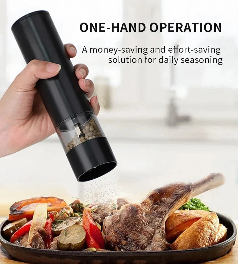FlavorCraft USB‑Rechargeable Salt & Pepper Grinder — Stepless Ceramic Burr + LED Light