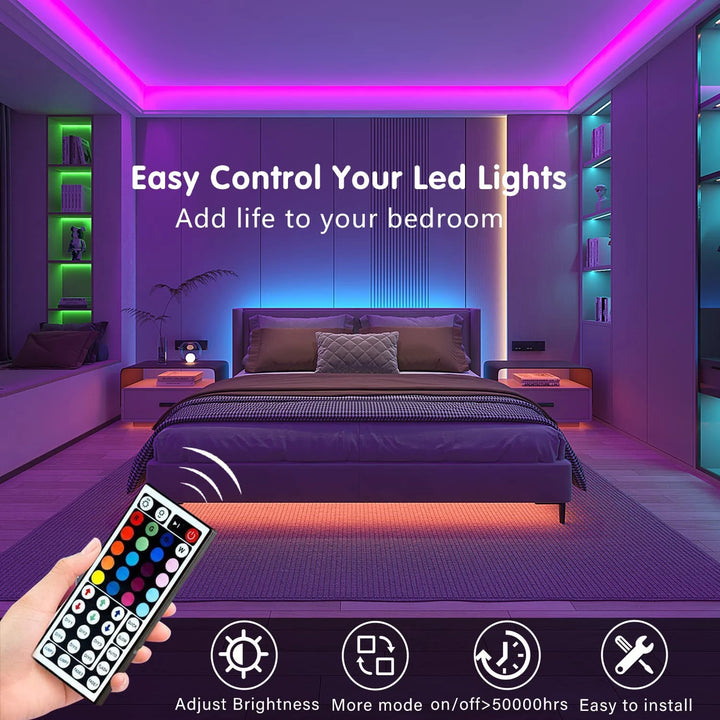 AuroraGlow™ – RGB LED Strip Lights 10m/20m | Vibrant Room & Party Ambience with 44-Key Remote