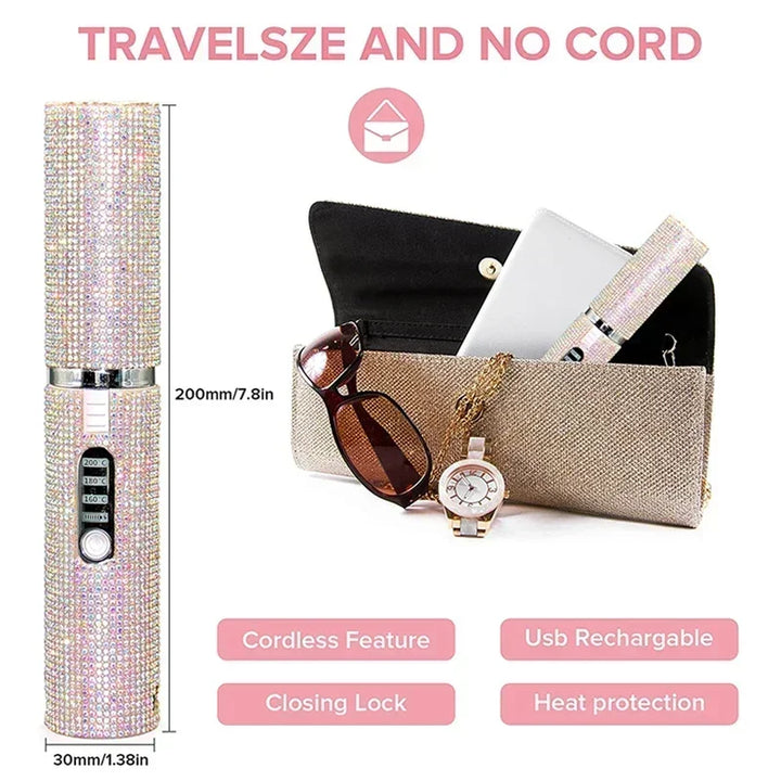 2-in-1 Cordless Hair Straightener & Curler – USB Rechargeable, Travel-Ready, Glam Diamond Edition