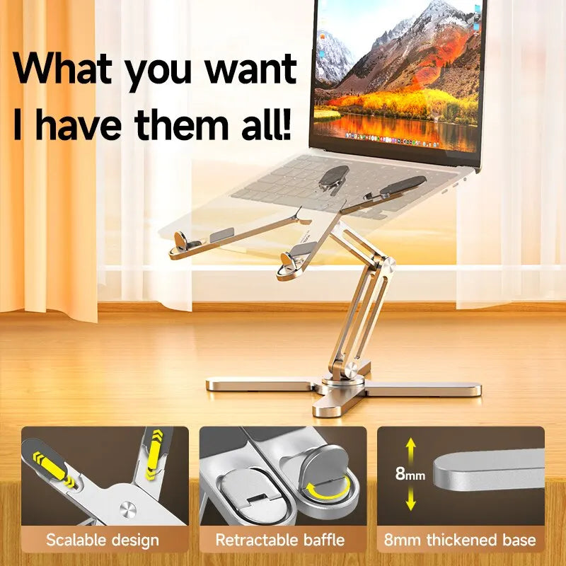 YASOKO 360° Foldable Telescopic Laptop Stand | Ergonomic Aluminum Alloy Notebook Holder