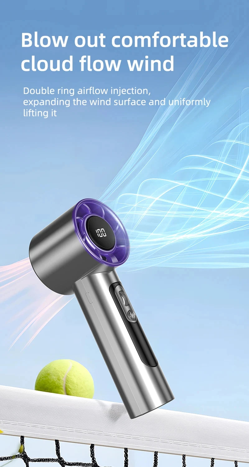 BreezeLite  3000 mAh Handheld Turbo Fan — 100 Speed, LED Display, USB‑Rechargeable