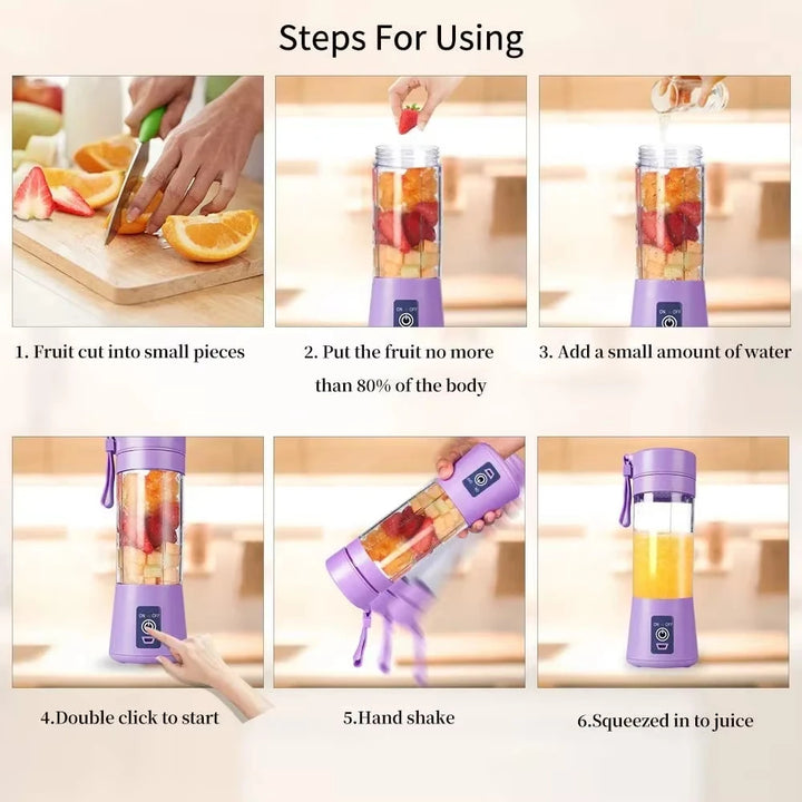 QuickBlend 380 ml USB Juicer Bottle — 6‑Blade Mini Smoothie Maker