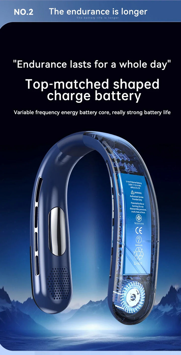 FrostHalo  8000 mAh Bladeless Neck Fan — 5‑Speed 360° Cooling with LED Display
