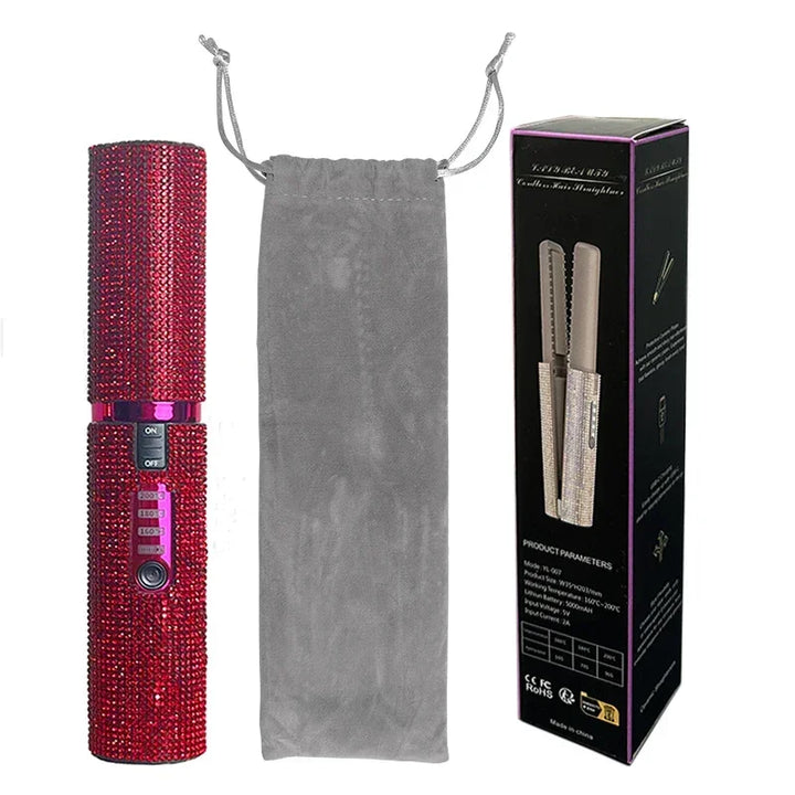 2-in-1 Cordless Hair Straightener & Curler – USB Rechargeable, Travel-Ready, Glam Diamond Edition