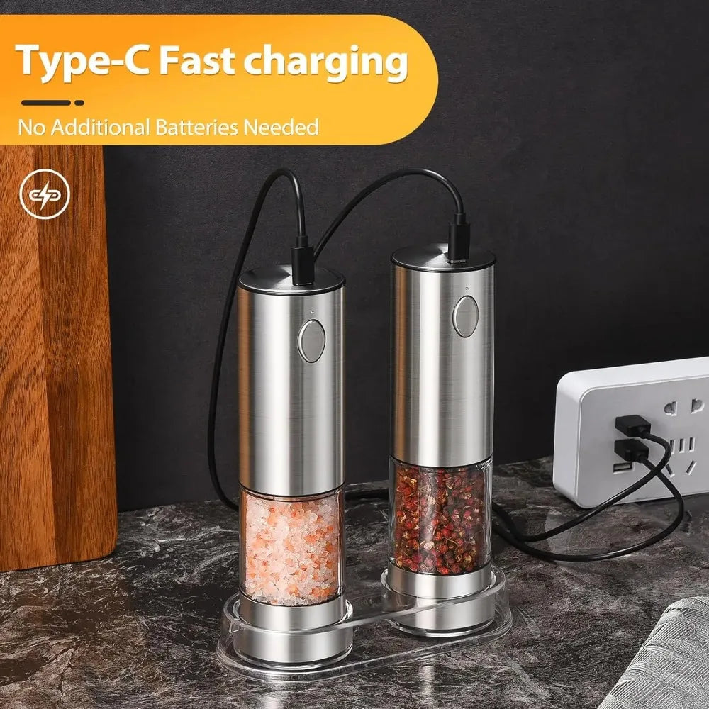 GrindMaster USB‑Rechargeable Salt & Pepper Mill — Adjustable Coarseness & LED Light