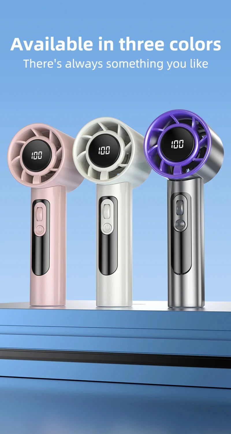BreezeLite  3000 mAh Handheld Turbo Fan — 100 Speed, LED Display, USB‑Rechargeable