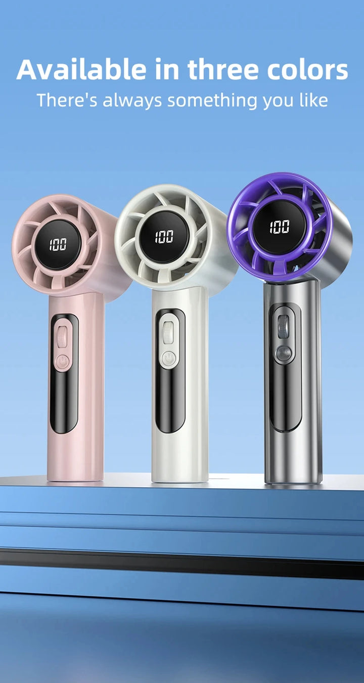 BreezeLite  3000 mAh Handheld Turbo Fan — 100 Speed, LED Display, USB‑Rechargeable