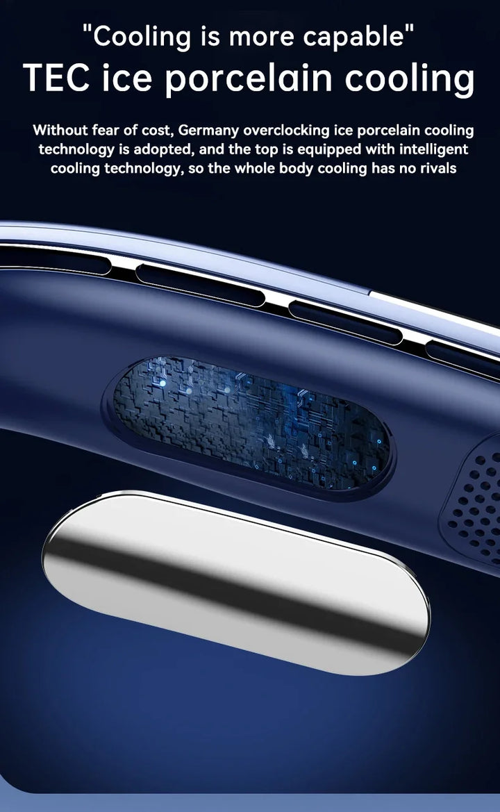 FrostHalo  8000 mAh Bladeless Neck Fan — 5‑Speed 360° Cooling with LED Display
