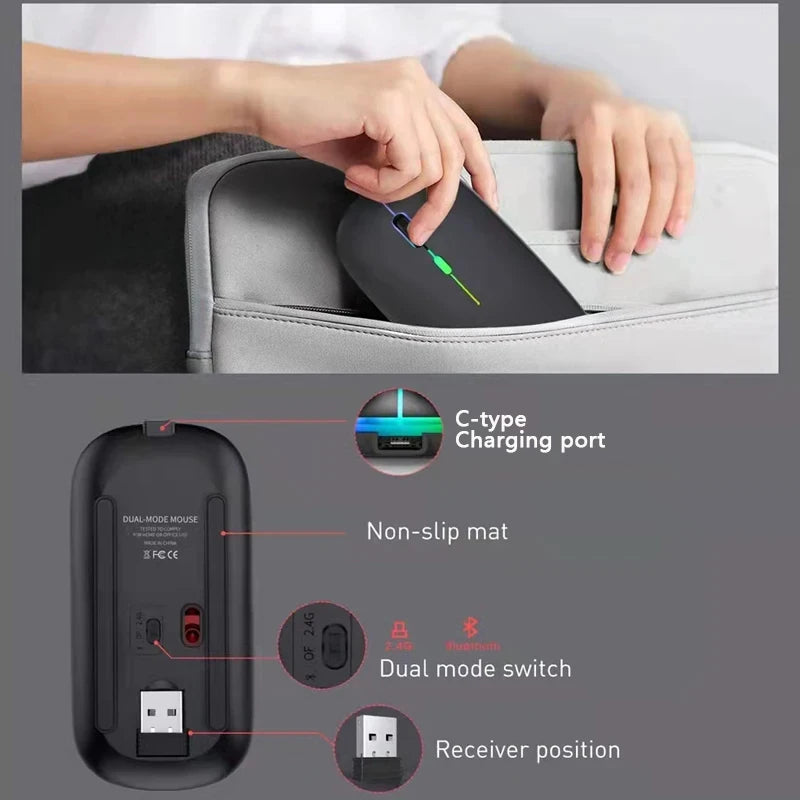 LybuTech RGB Wireless Mouse | Bluetooth + 2.4GHz Dual Mode | Silent Click