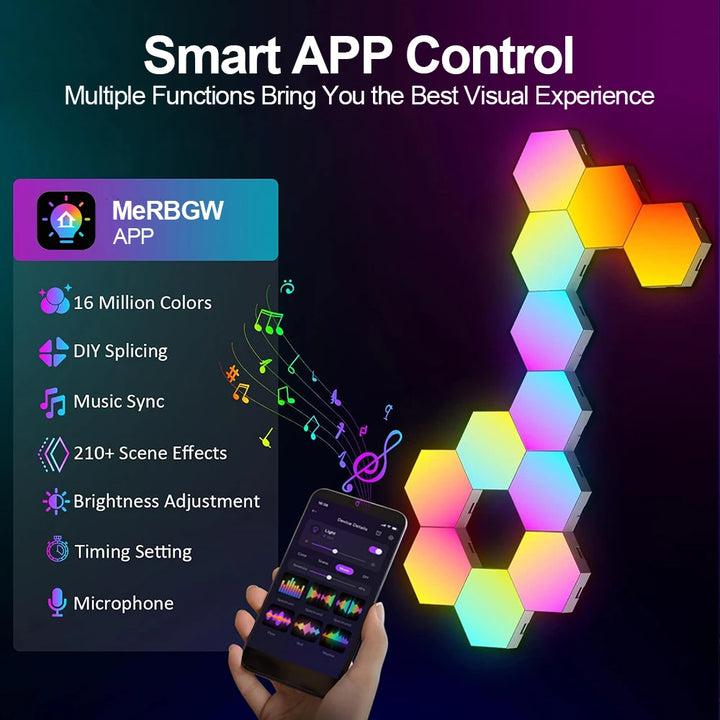 HexaGlow Smart LED Wall Panels – RGB Modular Lights with App & Music Sync (8-Pack)