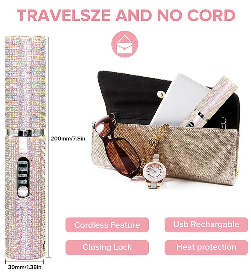 2-in-1 Cordless Hair Straightener & Curler – USB Rechargeable, Travel-Ready, Glam Diamond Edition